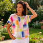 Tricou Henley pentru femei cu imprimeu abstract colorat
