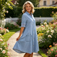 Rochie casual din denim pentru femei, cu croială largă și buzunare