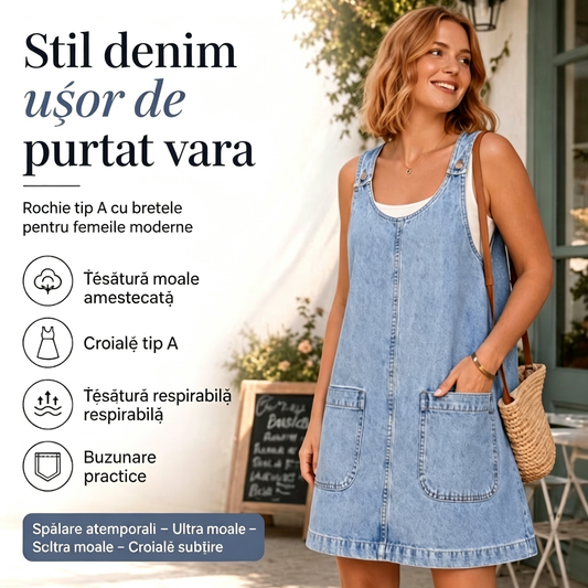 Oferte noi – Rochie lejeră cu bretele din denim pentru femei