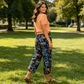 Pantaloni de trening în stil vintage, cu talie înaltă și imprimeu floral