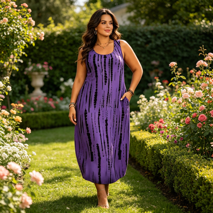 Rochie casual pentru femei, cu croială lejeră, decolteu în U și fără mâneci