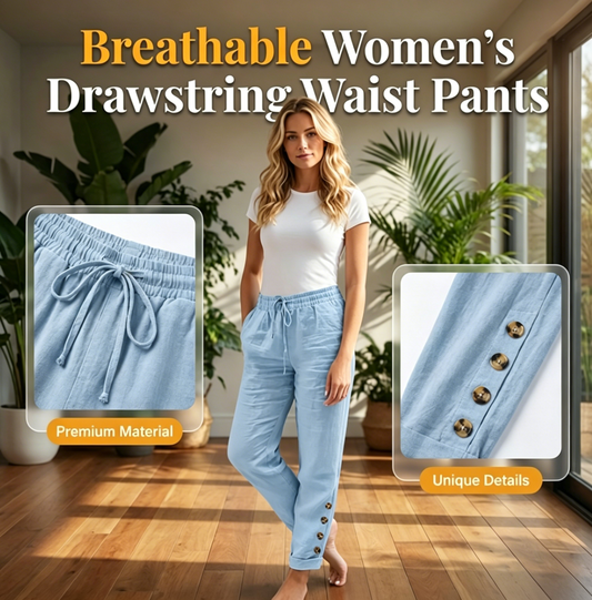 Pantaloni pentru femei cu talie elastică și glezne cu nasturi