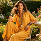 Rochie elegantă din bumbac și in, cu mâneci scurte și revere, pentru femei