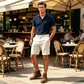 Pantaloni scurți casual din in pentru bărbați, cu buzunare