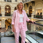 Bluză cu mânecă lungă din bumbac și lenjerie pentru femei și set de pantaloni