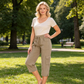 Pantaloni cargo 3/4 cu talie înaltă și șnur, culoare uni, pentru femei