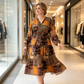 Rochie pentru femei cu imprimeu floral și decolteu în V, mărime mare