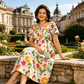 👗 Rochie midi cu decolteu pătrat, cu smocuri florale și buzunare
