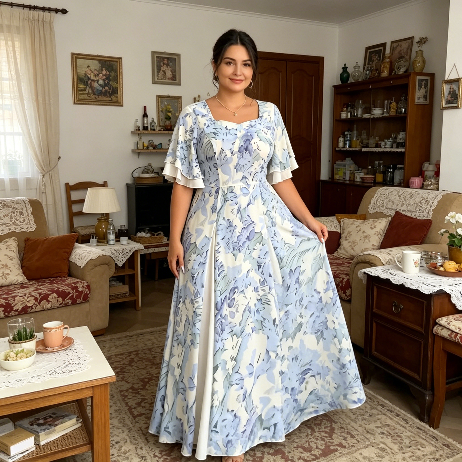 🌼👗Rochie cu mâneci fluturate și croi evazat, de un aspect eteric✨-1