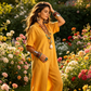 Rochie elegantă din bumbac și in, cu mâneci scurte și revere, pentru femei