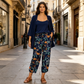 Pantaloni de trening în stil vintage, cu talie înaltă și imprimeu floral
