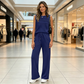 Set compus din un top fără mâneci și pantaloni cu șnur pentru femei