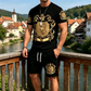 Set tricou și pantaloni scurți pentru bărbați, cu imprimeu Gold Crest