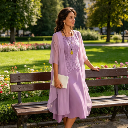 Rochie din șifon cu dantelă pentru femei, set de 2 piese
