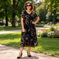 Rochie midi cu decolteu în V, croială lejeră