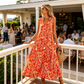 Rochie midi fără mâneci pentru femei, cu imprimeu abstract și volane suprapuse