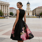 🌸Rochie midi elegantă, fără mâneci, cu croi în A și imprimeu floral👗❤️-12