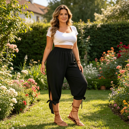 Pantaloni capri casual pentru femei, cu talie elastică