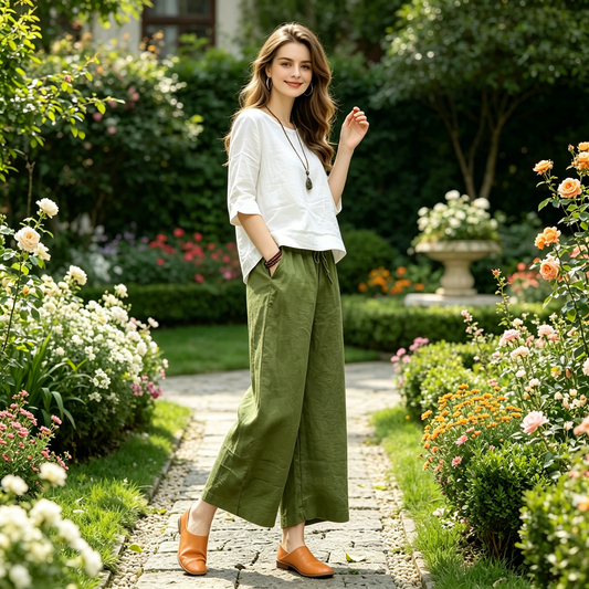 Pantaloni casual, cu croială largă și șnur, prevăzuți cu buzunare