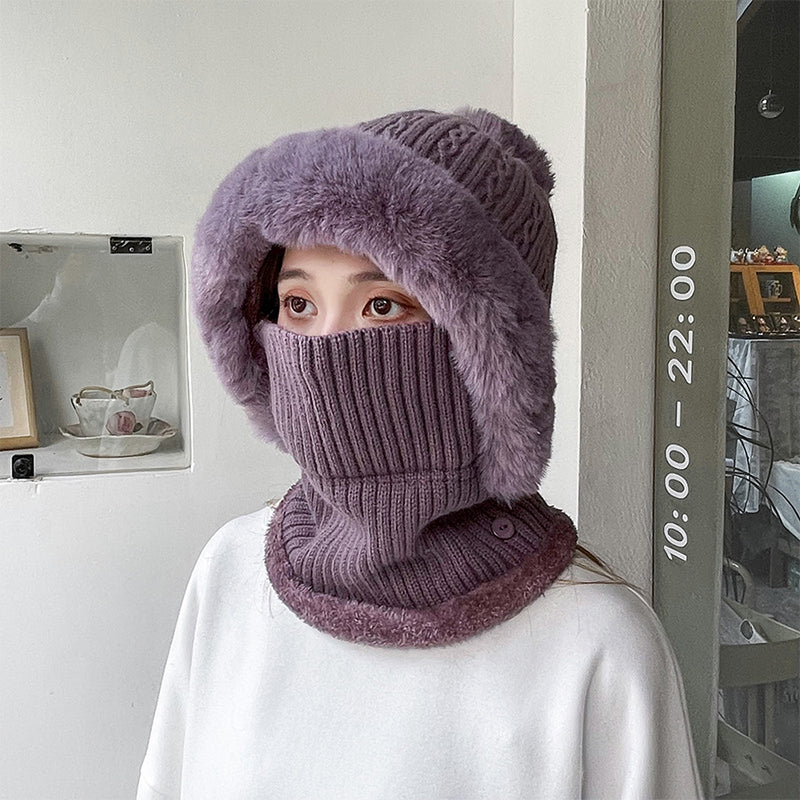 Căciulă tricotată călduroasă cu mască-5