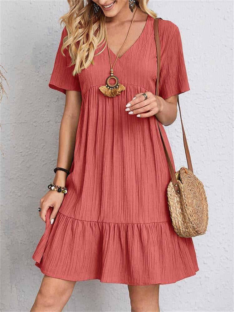 😍【S-3XL】👗Rochie lungă casual cu mânecă scurtă-5