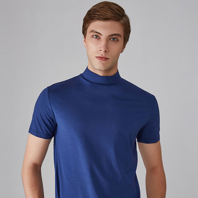 👕 🔝 Tricou slim cu guler ridicat pentru bărbați – Stil mulat, confortabil și modern 🎁-6