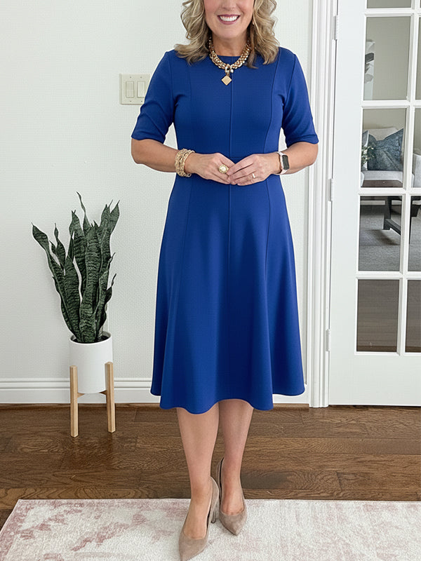🔥 rochie elegantă cu decolteu rotund și dungi verticale-2