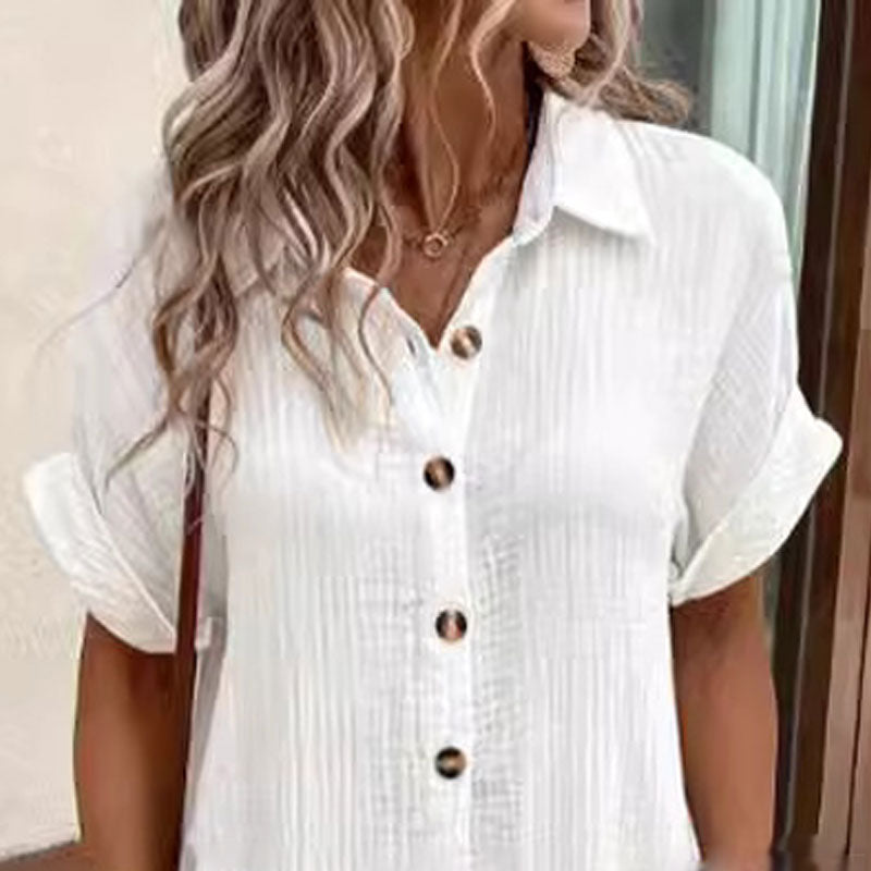 Rochie cămașă casual cu mânecă scurtă, cu nasturi, cu buzunar-1