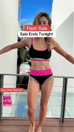 🔥🎁Noutate: 50 % REDUCERE🔥🌼 Set de bikini sportiv din nylon în trei piese, cu blocuri de culori – talie înaltă cu efect de slăbire a abdomenului 👙-21