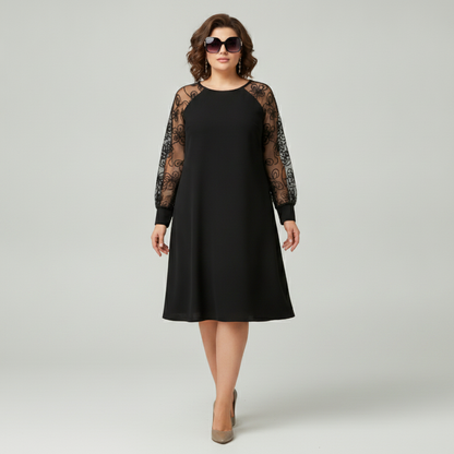 👗Rochie din dantelă cu mâneci lungi și decolteu rotund💖
