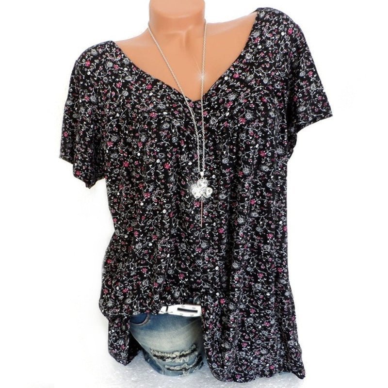 👕 50% REDUCERE ACUM! 🌸 Bluză cu mâneci scurte și imprimeu de primăvară – țesătură ușoară, imprimeuri vibrante și croială casual 👚-1