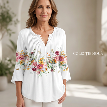 🌺Tricou cu imprimeu și decolteu în V pentru femei✨