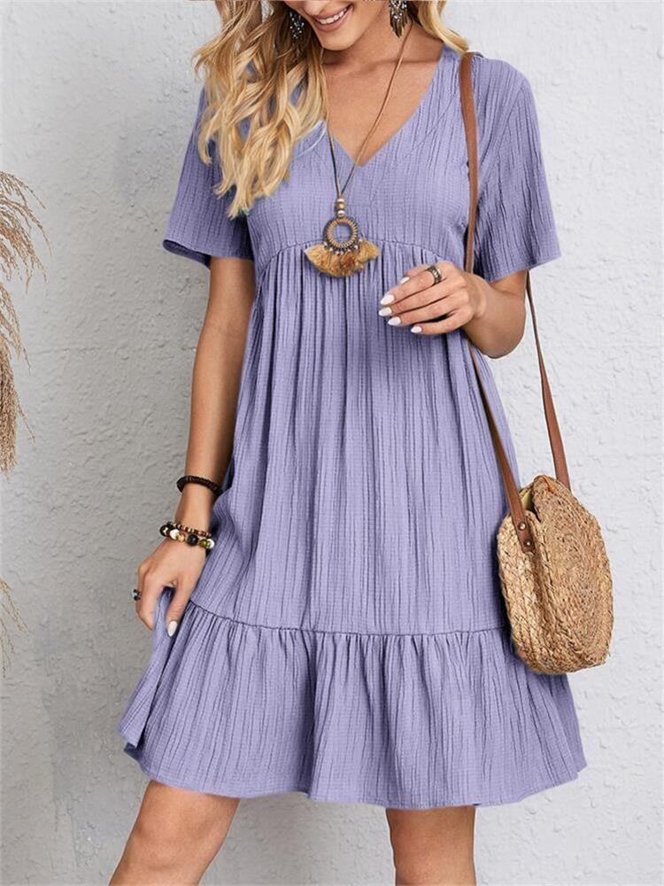 😍【S-3XL】👗Rochie lungă casual cu mânecă scurtă-8