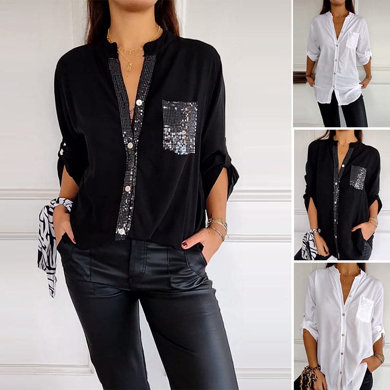 🔥Tricou de patchwork ocazional cu paiete