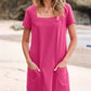 ⏳ Rochie casual pentru femei cu buzunar cu gât pătrat, cu mânecă scurtă și buzunare👗-6