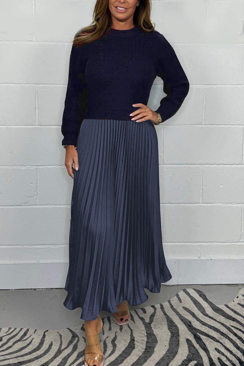 🔥 Rochie plisată elegantă și elegantă cu un decolteu rotund-17