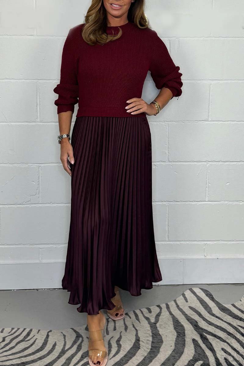 🔥 Rochie plisată elegantă și elegantă cu un decolteu rotund-8