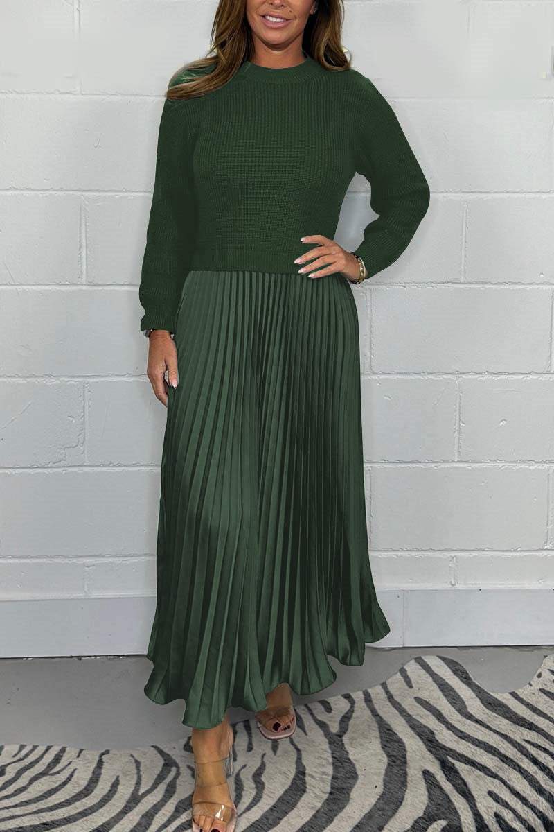 🔥 Rochie plisată elegantă și elegantă cu un decolteu rotund-9