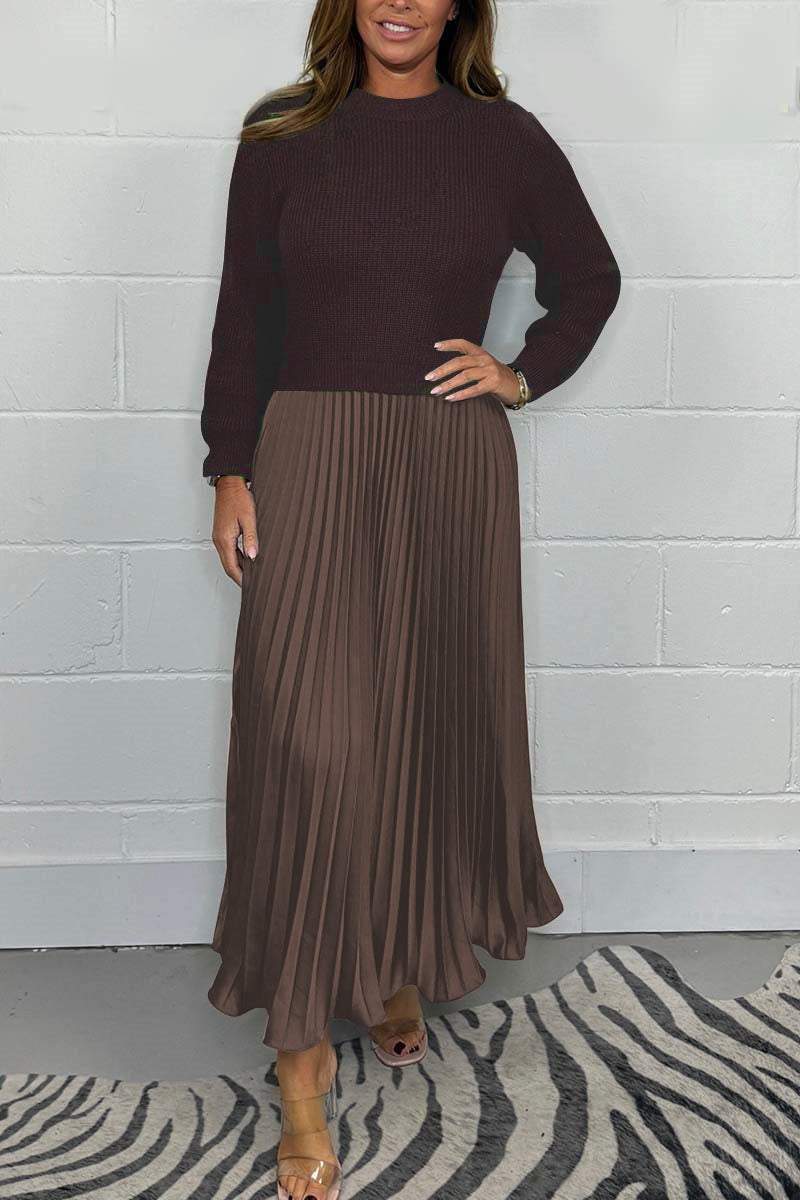🔥 Rochie plisată elegantă și elegantă cu un decolteu rotund-7