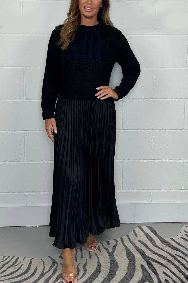 🔥 Rochie plisată elegantă și elegantă cu un decolteu rotund-16