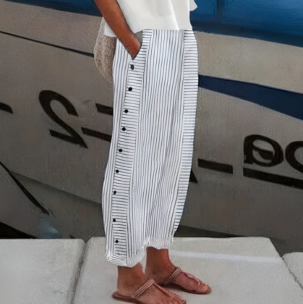 ☀️Reduceri de primăvară: 50% reducere!!🌿🌸Pantaloni confortabili cu dungi albastre și buzunare laterale-1
