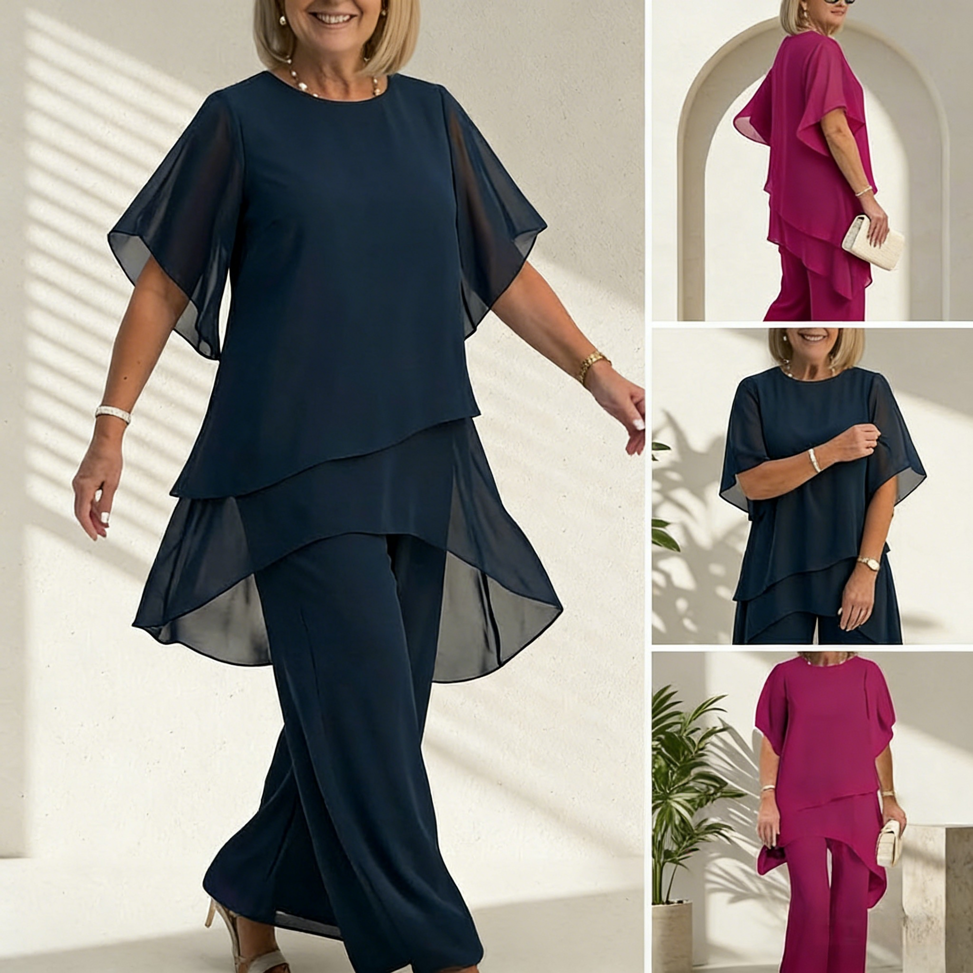 💝Moda de vara Chiffon doamnelor Plus Dimensiune două piese Set