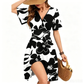 💃Rochie sexy cu mâneci cu volane, decolteu în V, florală, scurtă, tip wrap, cu buzunare