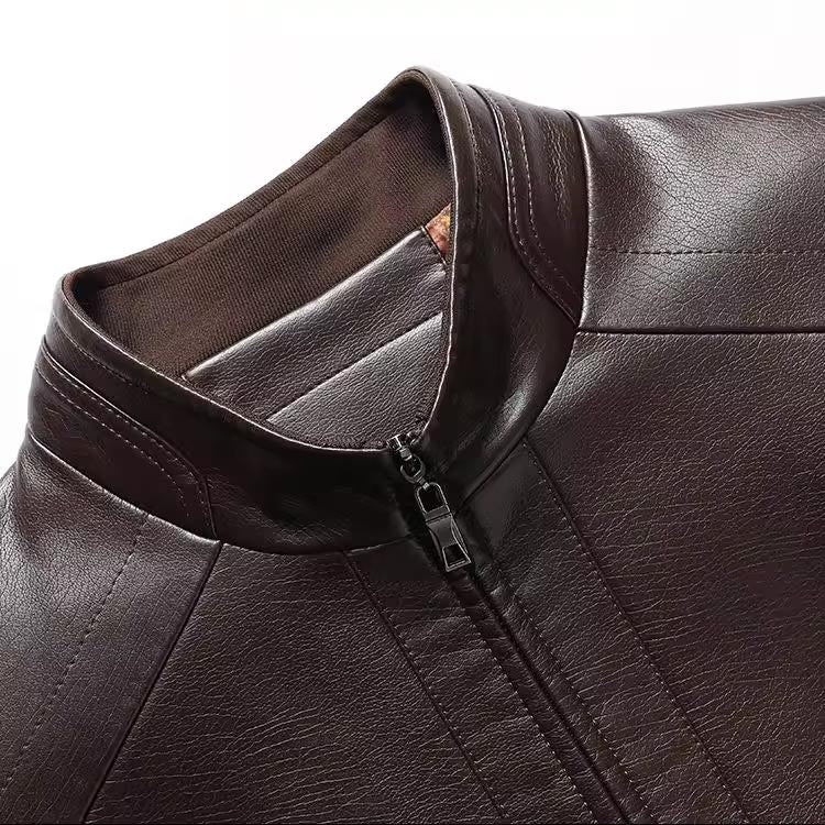 Bărbați cald Plush Lining jacheta de piele Coat-7