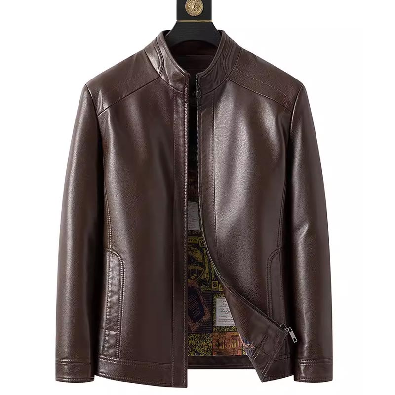 Bărbați cald Plush Lining jacheta de piele Coat-6