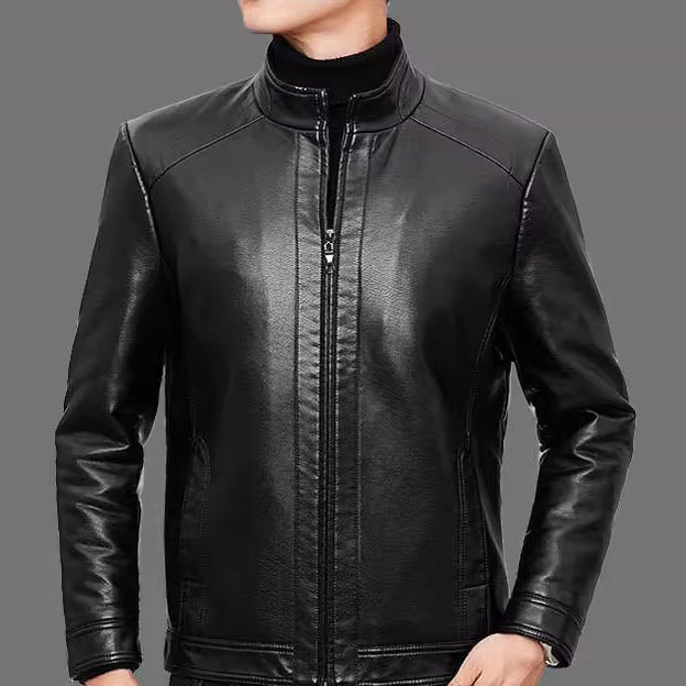 Bărbați cald Plush Lining jacheta de piele Coat-2