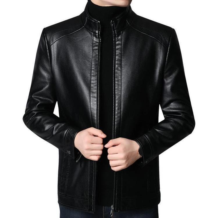 Bărbați cald Plush Lining jacheta de piele Coat-3