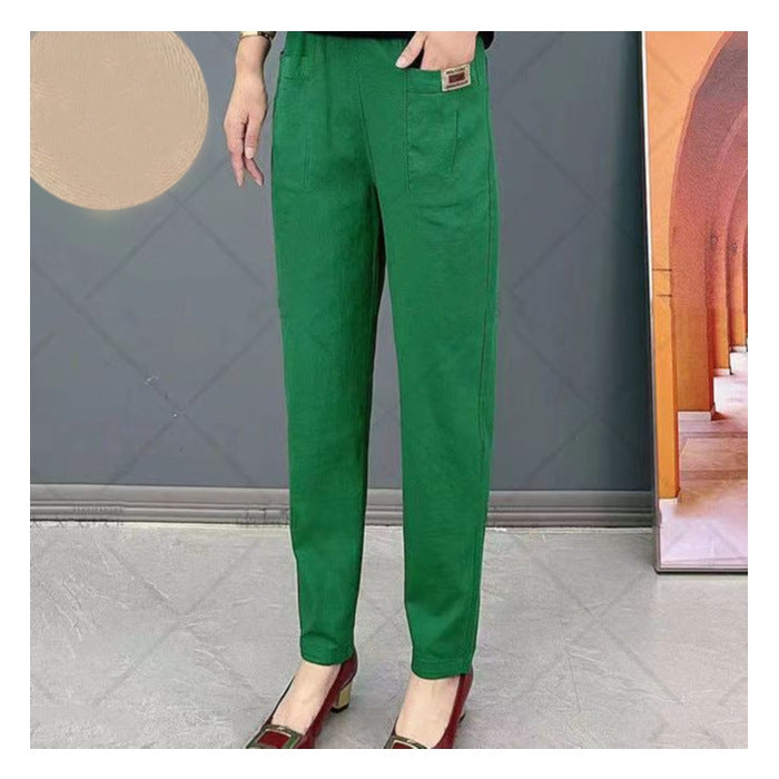 💥Reducere de 50%😍Pantaloni cu talie elastică din bumbac cu picior lat-3