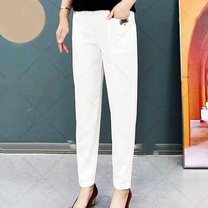 💥Reducere de 50%😍Pantaloni cu talie elastică din bumbac cu picior lat-1