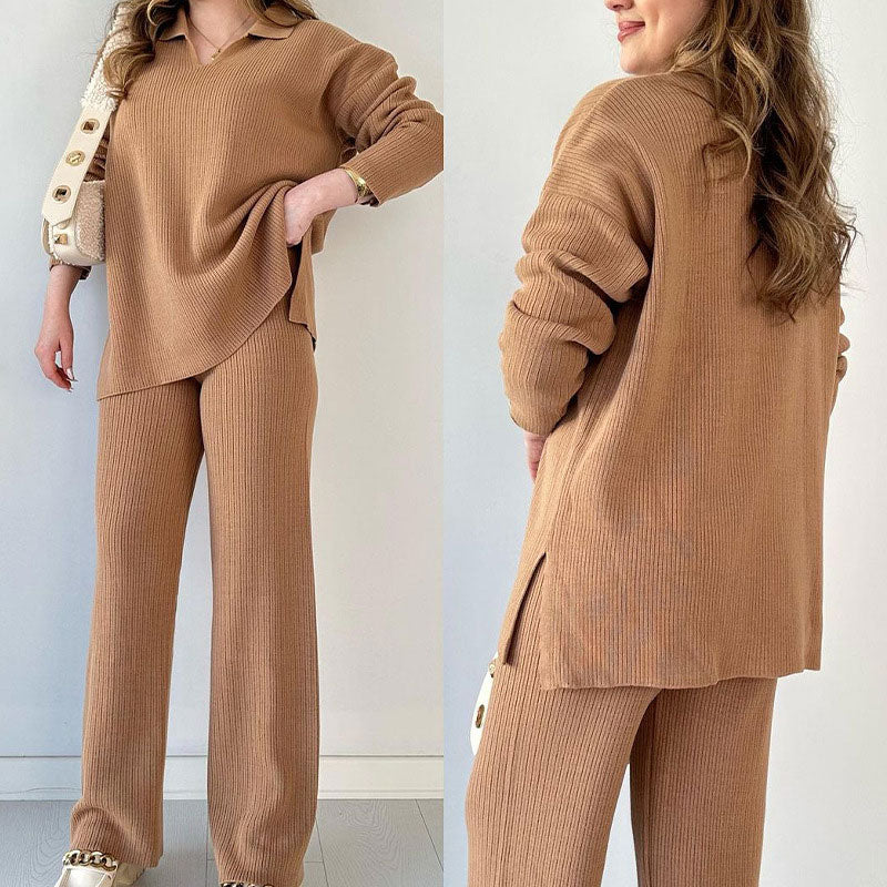 💝Set 2 piese tricotate toamnă/iarnă cu decolteu ascuțit-1